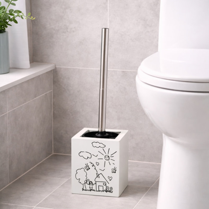 Brosse Wc avec support MDF & Inox Jardin Blanc MSV