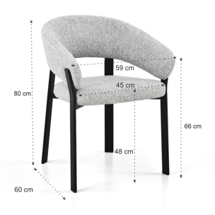 Lot de 2 chaises de salle à manger avec accoudoirs Tomasucci PIT, gris, H.80 L.59 P.60