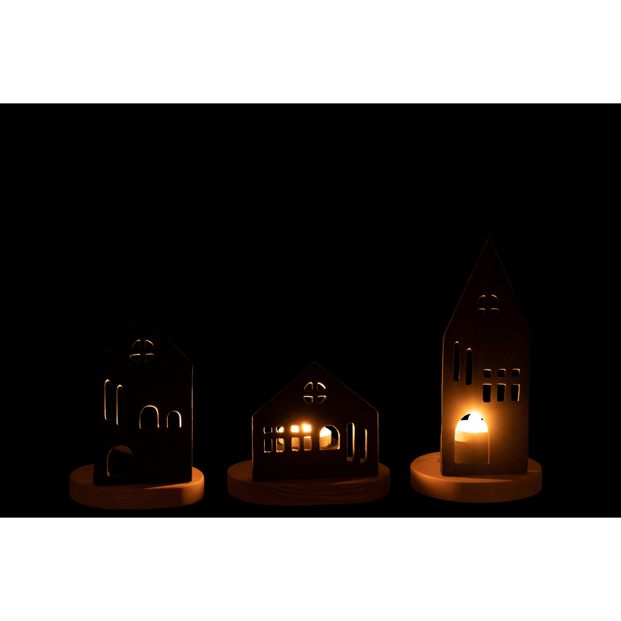 J-Line bougeoir Maison - aluminium/bois - noir/naturel - 3 pcs