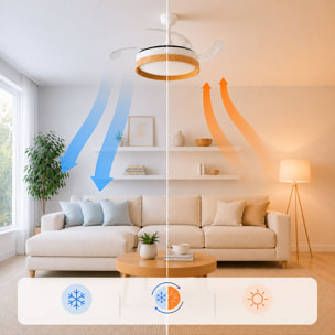 Ventilador de Techo con Luz LED y 4 Aspas Retráctiles Woteez InnovaGoods Madera 72 W Ø49-104 cm
