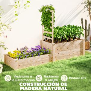 Jardinera Exterior Grande de Madera Jardinera Elevada con Celosía para Plantas Trepadoras y 2 Cajas de Cultivo para Jardín Patio Terraza 222x63x132 cm Natural