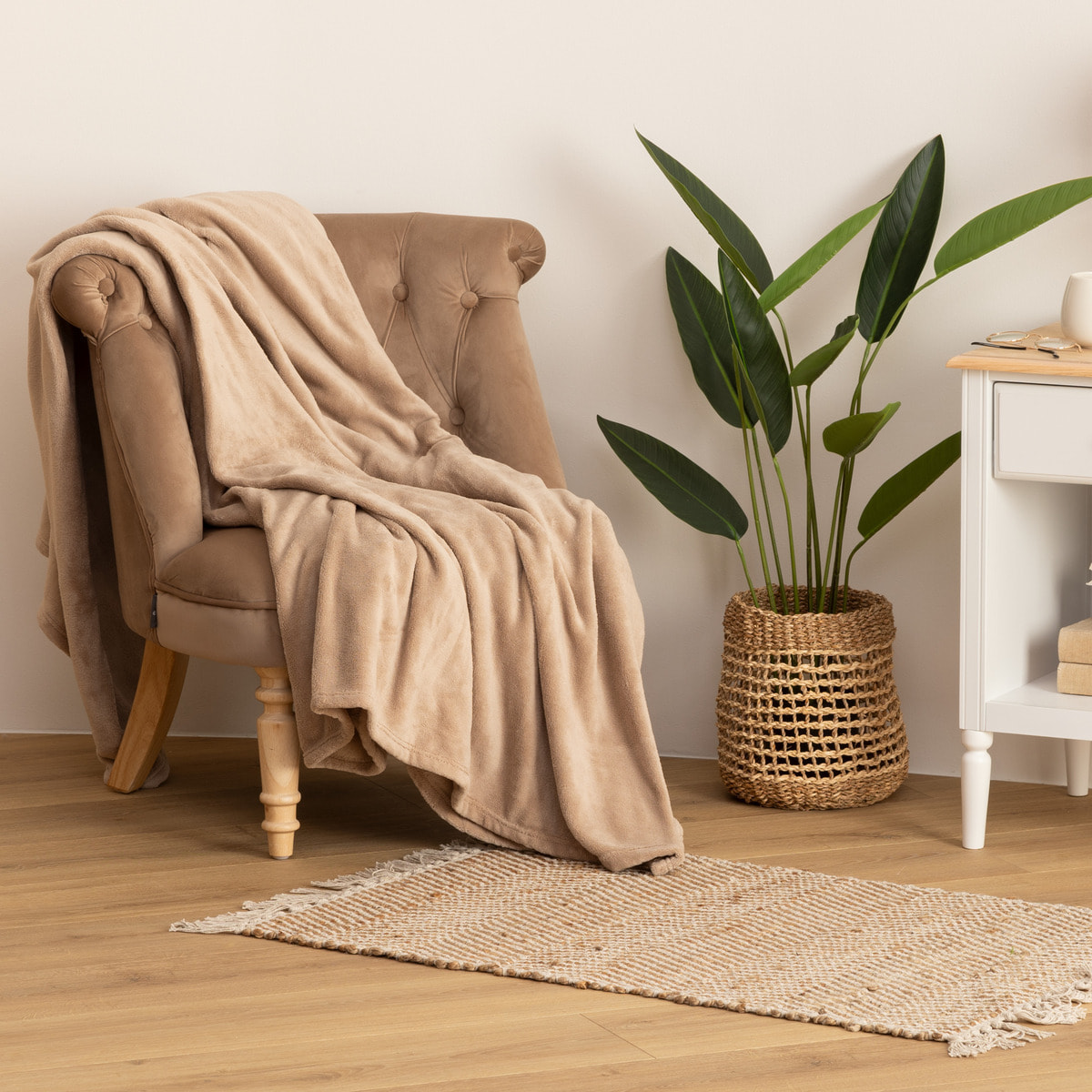 Plaid - microfibre - beige - 130x180 cm