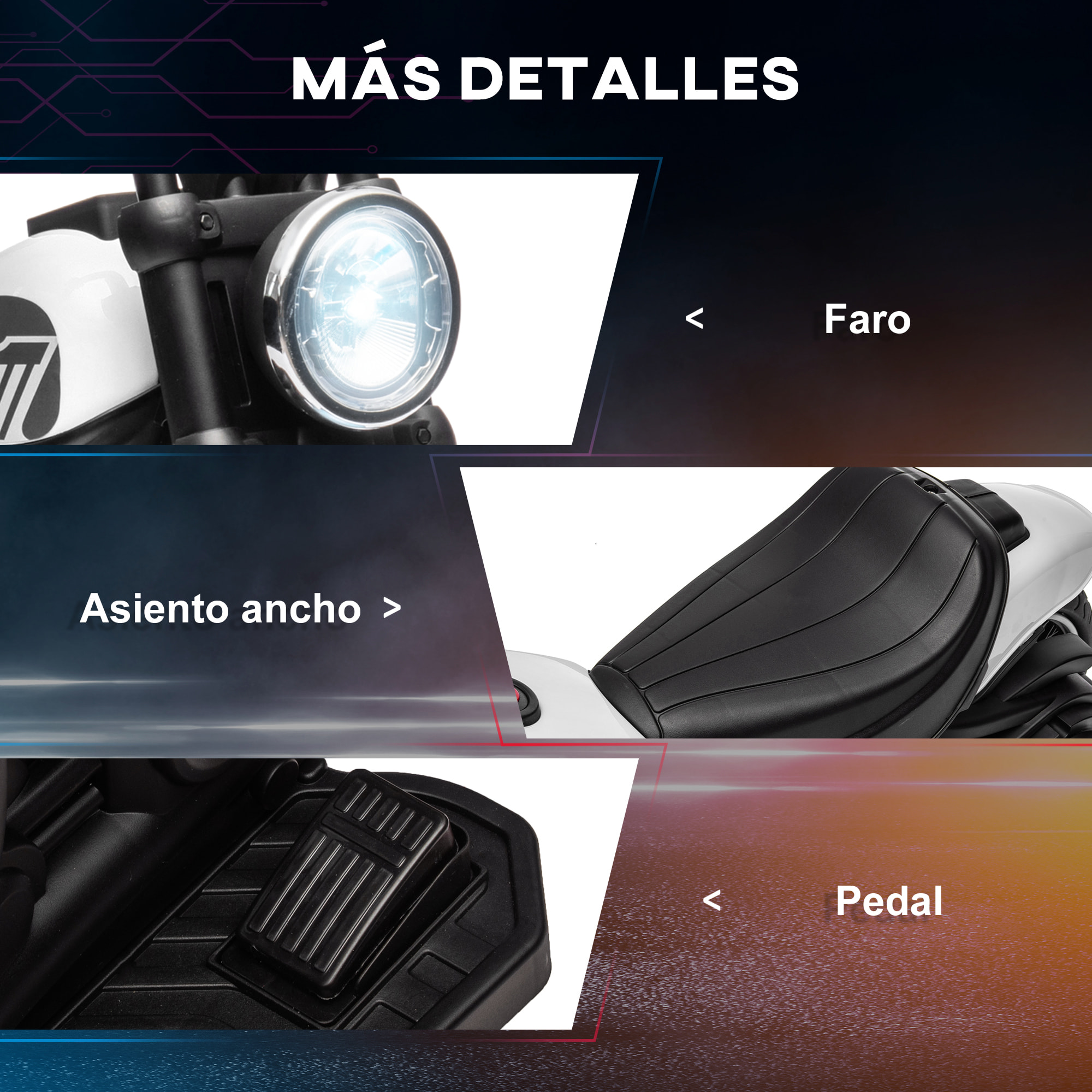 Moto Eléctrica para Niños de 18-36 Meses, Moto Eléctrica Infantil con Batería 6V, Faro y Ruedas Auxiliares Desmontables, Carga 25 kg, Blanco