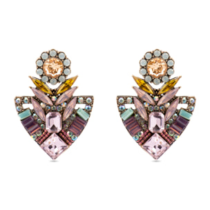 Pendientes con Cristal Multicolor acabado oro 18k