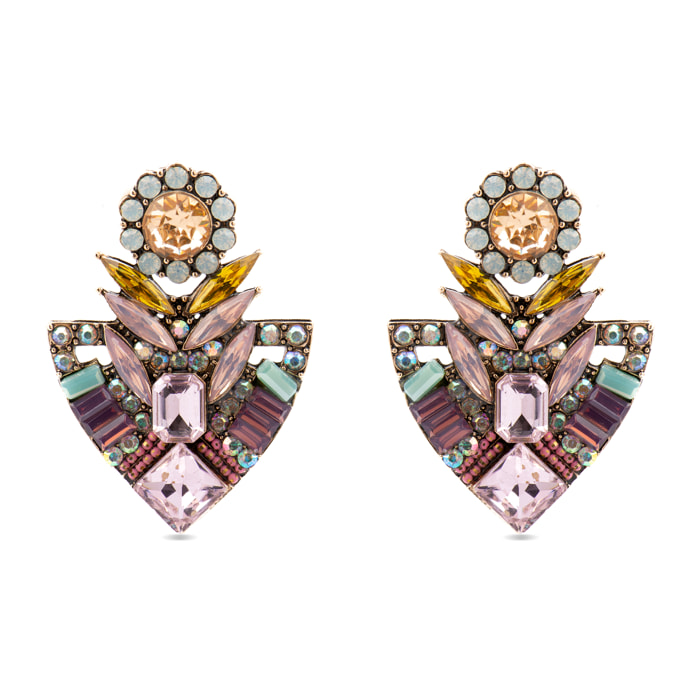 Pendientes con Cristal Multicolor acabado oro 18k