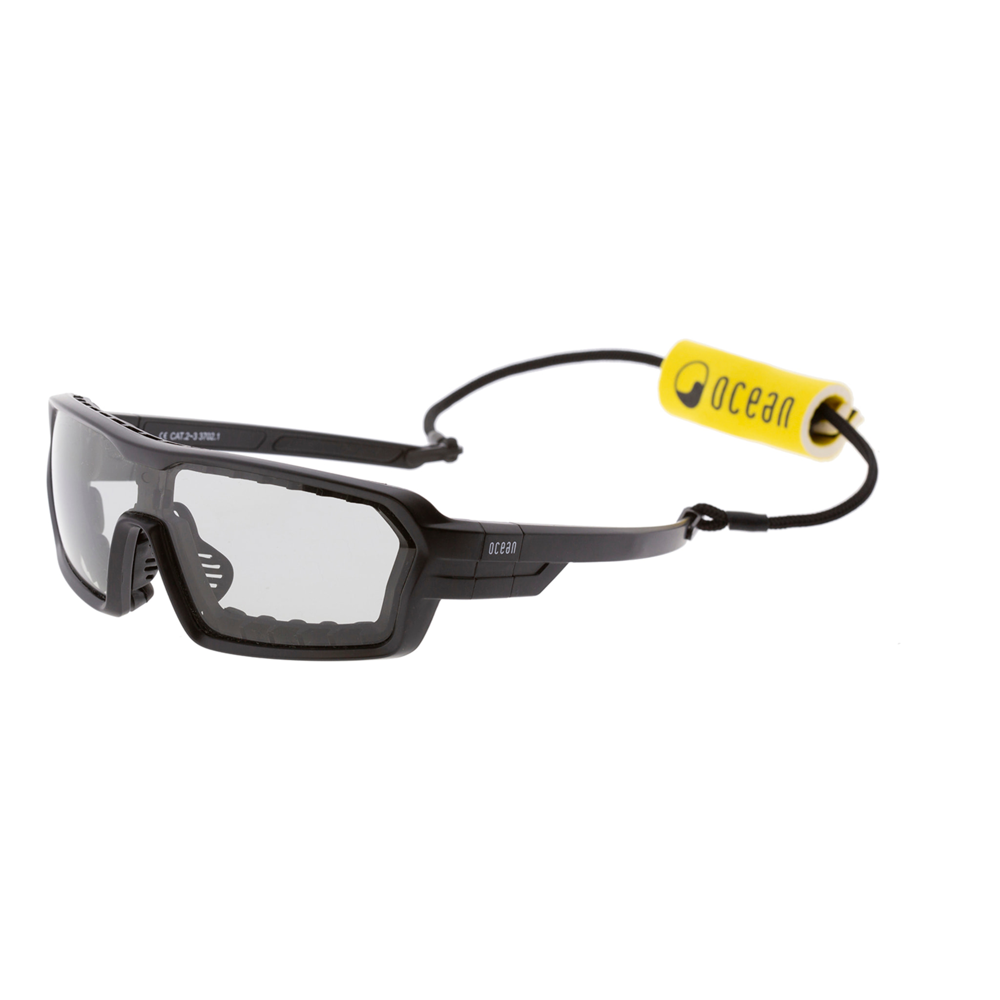 Gafas de deportes acuáticos OCEAN CHAMELEON - Negro brillante / Fotocromáticas con almohadilla nasal puntas y espuma negras con correa negra