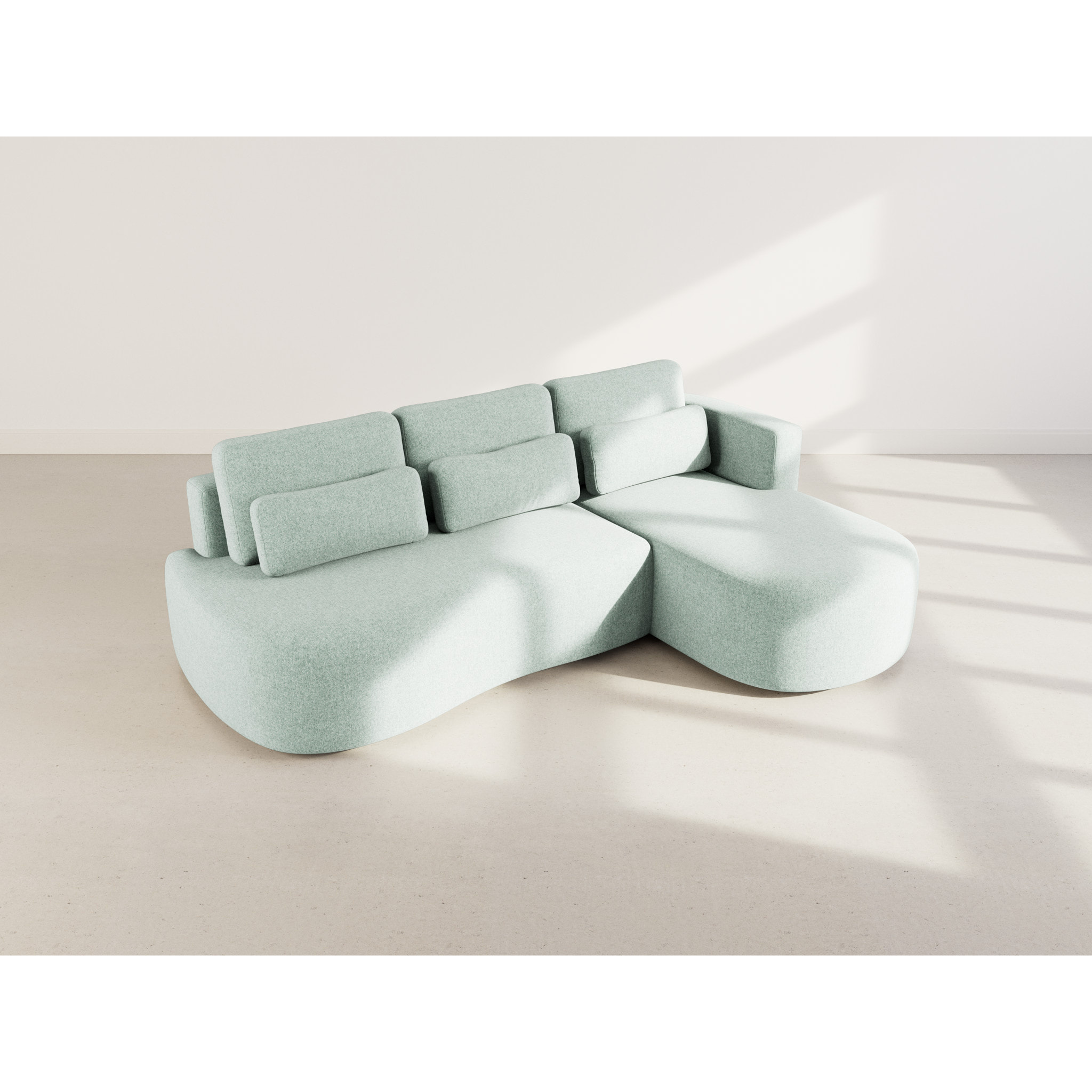 Mahina - canapé d'angle droit 4 places convertible avec coffre en tissu texturé - Bleu