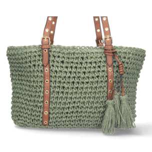 Bolso de Hombro Rafia y Cremallera