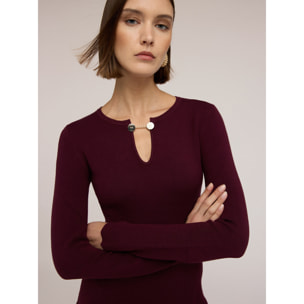 Motivi - Vestido tubo de punto con detalle metálico - Burgundy