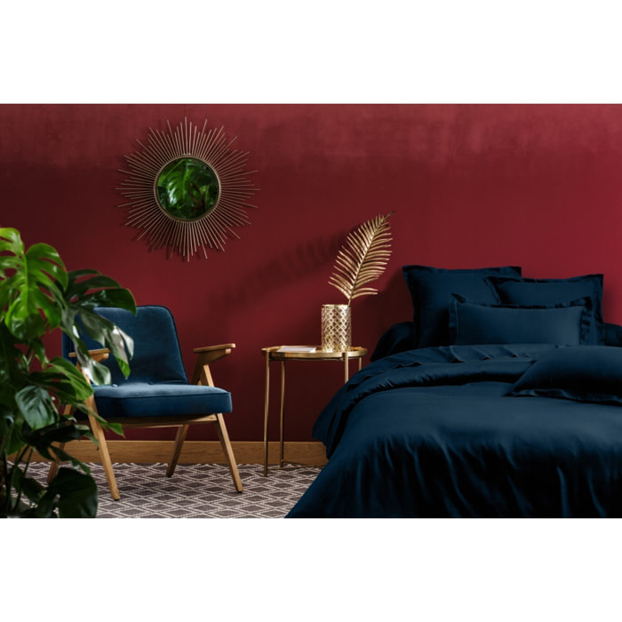 Parure housse de couette en satin de coton bleu foncé