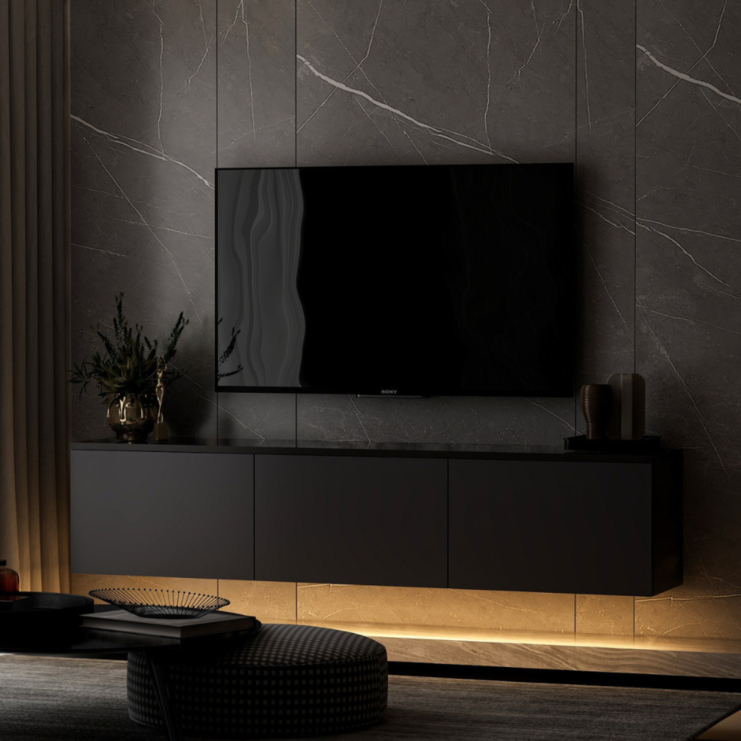 NADI - Meuble TV contemporain anthracite avec rangement 160 cm