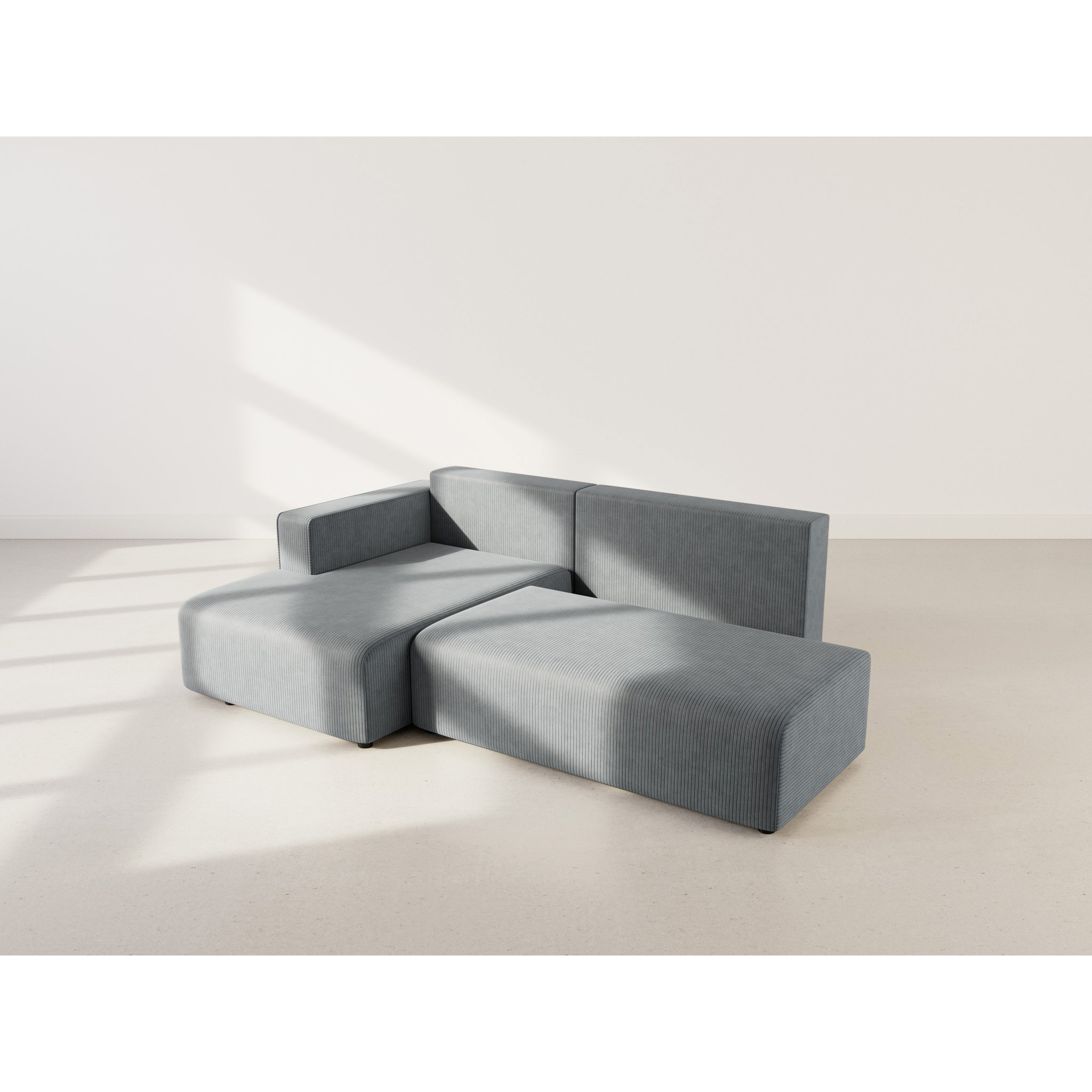 Topaze - canapé d'angle gauche 4 places convertible avec coffre en velours côtelé - Gris foncé