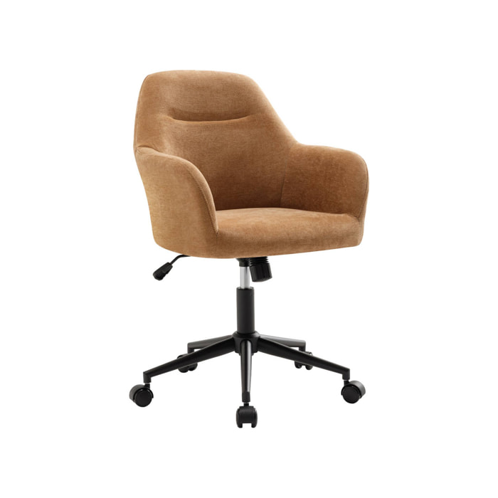Chaise de bureau à roulettes ajustable métal et tissu camel - L 57 x P 57 x H 85/94.5cm - Stan
