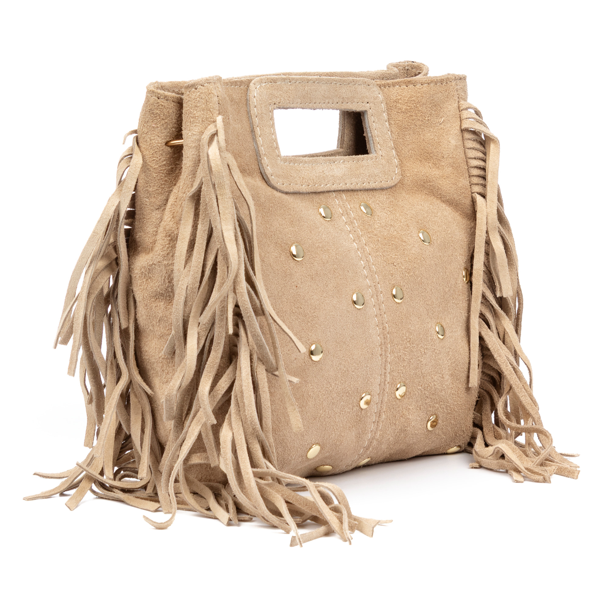 Barbata borsa a spalla donna. Pelle autentica Gamuza con borchie decorative.