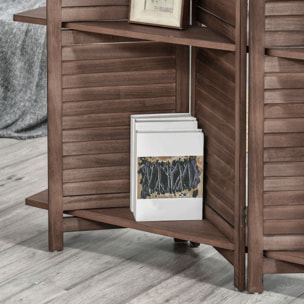 Biombo Plegable de 4 Paneles de Madera, 162x170 cm, Biombo Separador de Ambientes con 3 Estantes, Diseño de Persianas, Decoración para Dormitorio, Salón, Nogal