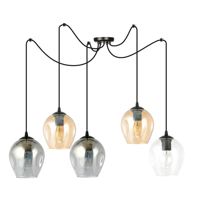 Lampada a sospensione LEVEL 5 in acciaio nero e vetro mix