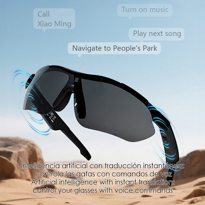 Gafas deportivas inteligentes QY PRO 3. Asistente de voz inteligente, traducción en tiempo real de más de 100 idiomas, control de música/llamadas y lentes UV400.
