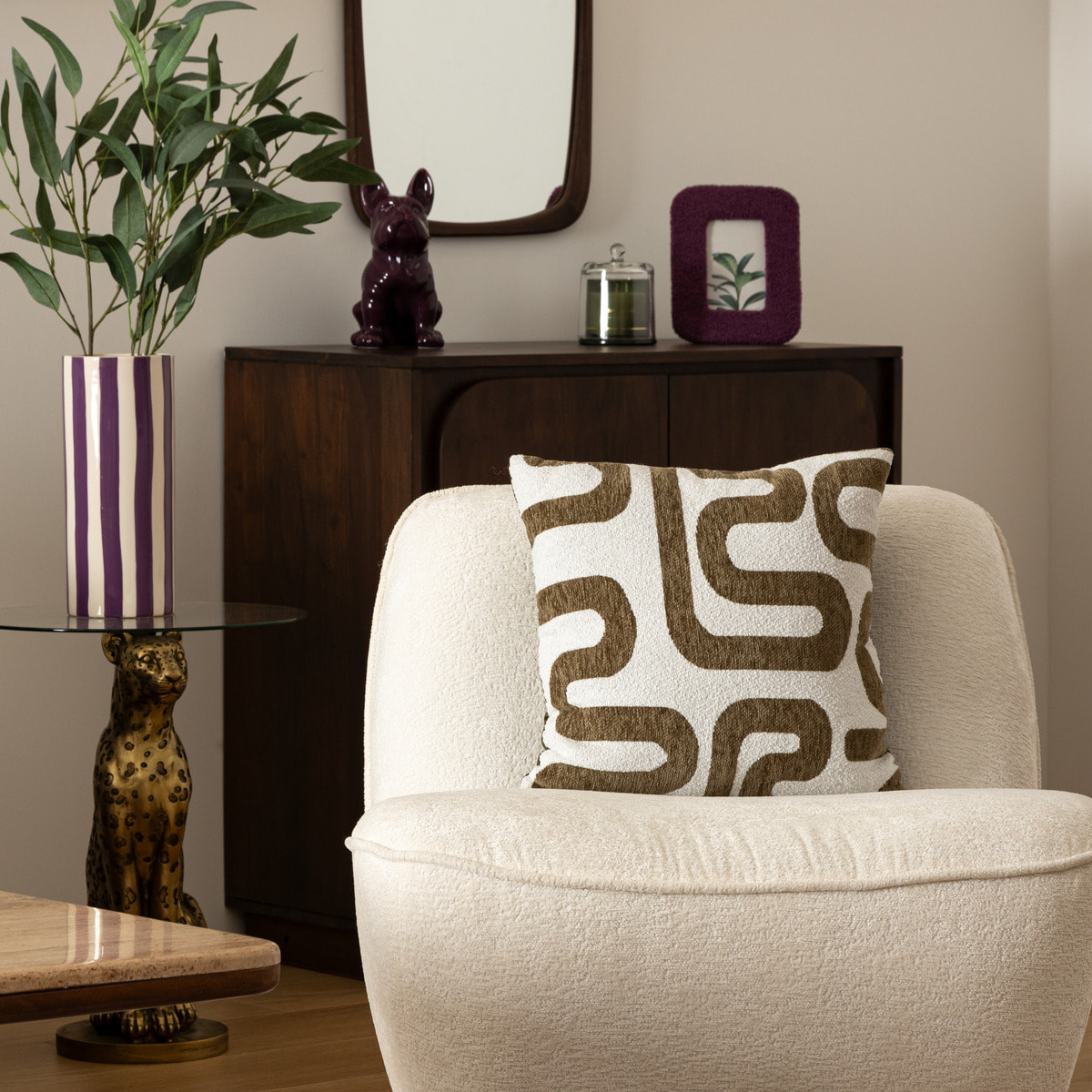 Coussin jacquard Safina vert kaki 40x40cm