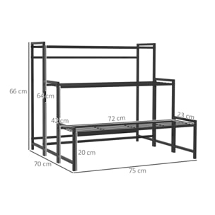 Soporte para Plantas de 3 Niveles Estantería para Plantas para Esquina Diseño en Escalera Soporte para Macetas Interior y Exterior 75x70x66 cm Negro
