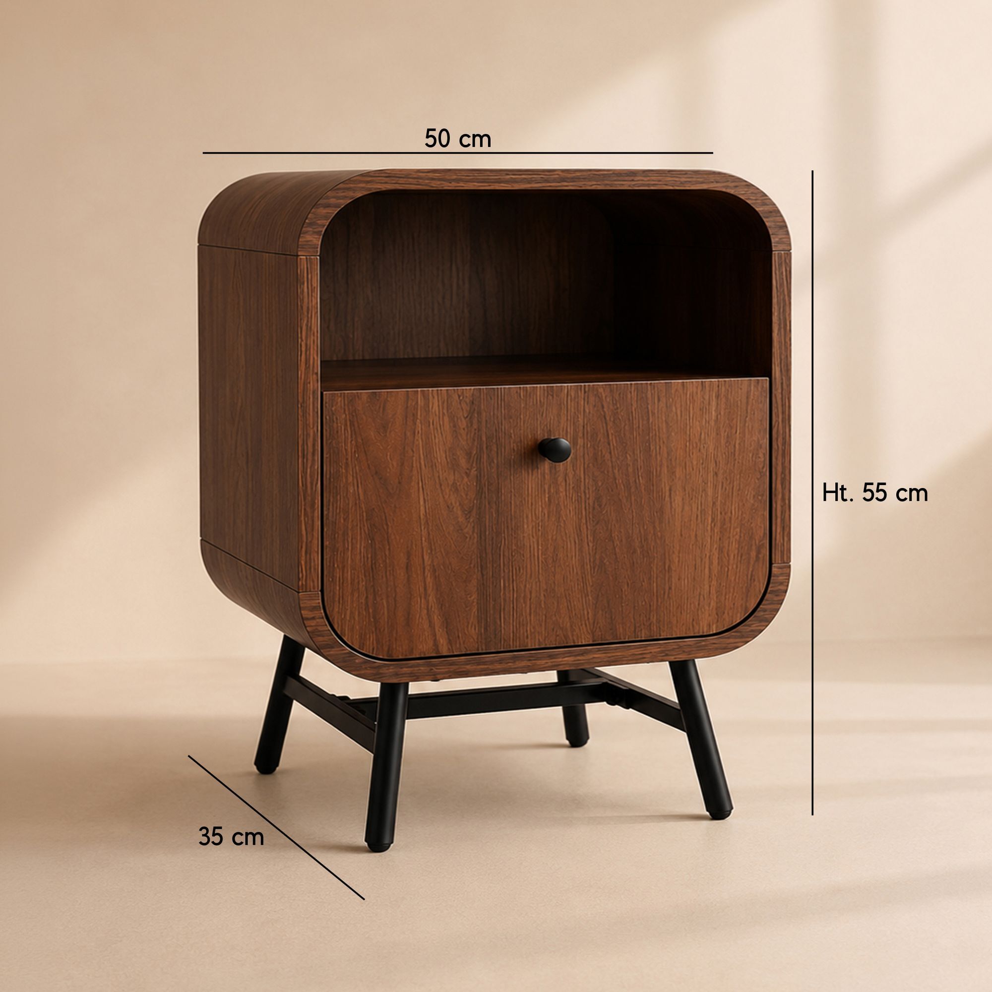 Table de chevet effet bois et pieds en métal marron OREE