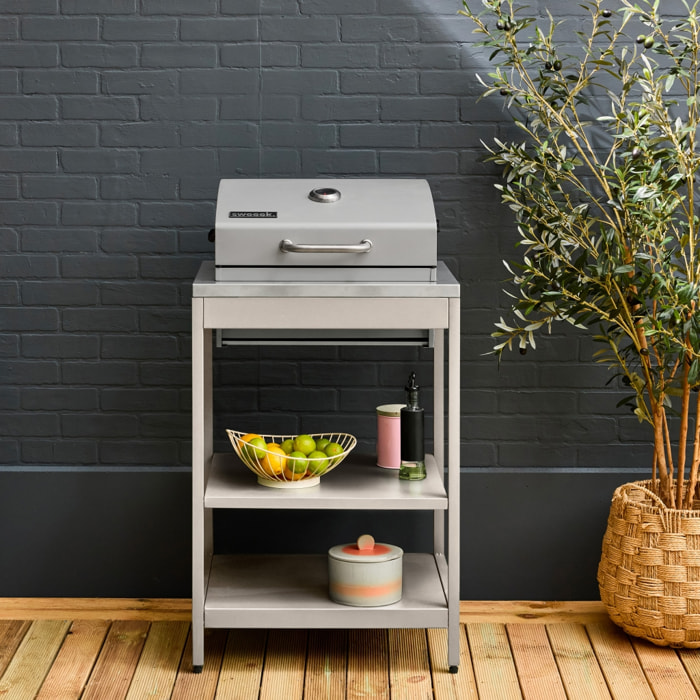 Barbecue grill charbon de bois beige Naxos grille chromée 2 étagères