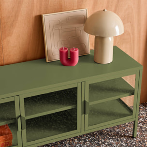 Meuble TV industriel métal et verre trempé 3 portes 120cm ARKANSAS