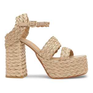Sandalia de tacón Fresa en rafia tintada con cierre de pulsera