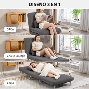 Sofá Cama de 1 Plazas 3 en 1 Sillón Cama Plegable Tapizado en Chenilla con Respaldo Ajustable de 5 Niveles y Almohada Acolchada para Oficina Dormitorio Salón 80x75x83 cm Negro