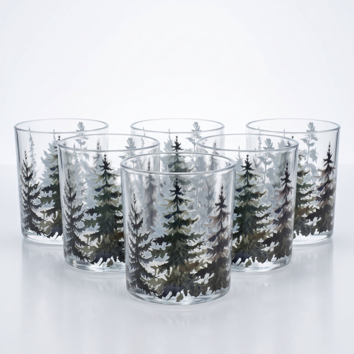 Set 6 bicchieri Winter con decorazione bosco in vetro - Multicolore