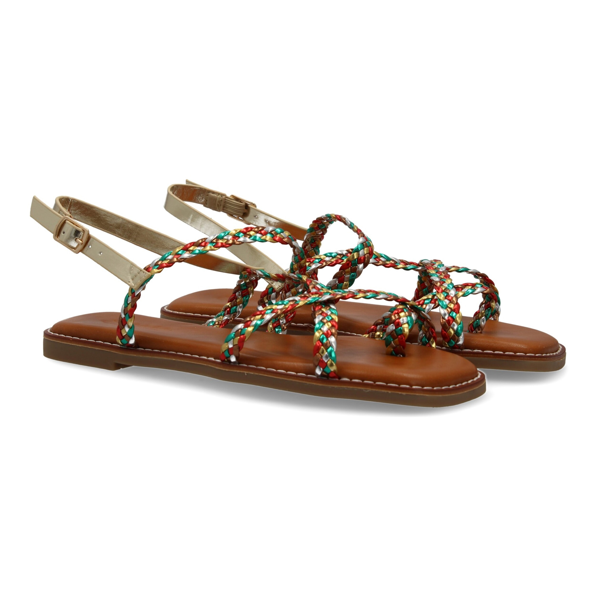 Sandalias planas de mujer, elegantes y comodas, diseño trenzado con cierre de hebilla ajustables