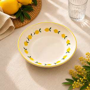 Lot de 6 assiettes creuses 20,5cm en grès jaune et blanc motif citron CITRON