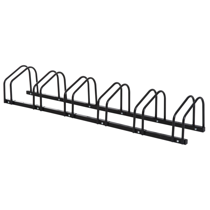 Aparcamiento para 6 Bicicletas Soporte de Acero para Aparcar Bicicletas en el Suelo o Pared Estacionamiento para Interior y Exterior 179x33x27 cm Negro