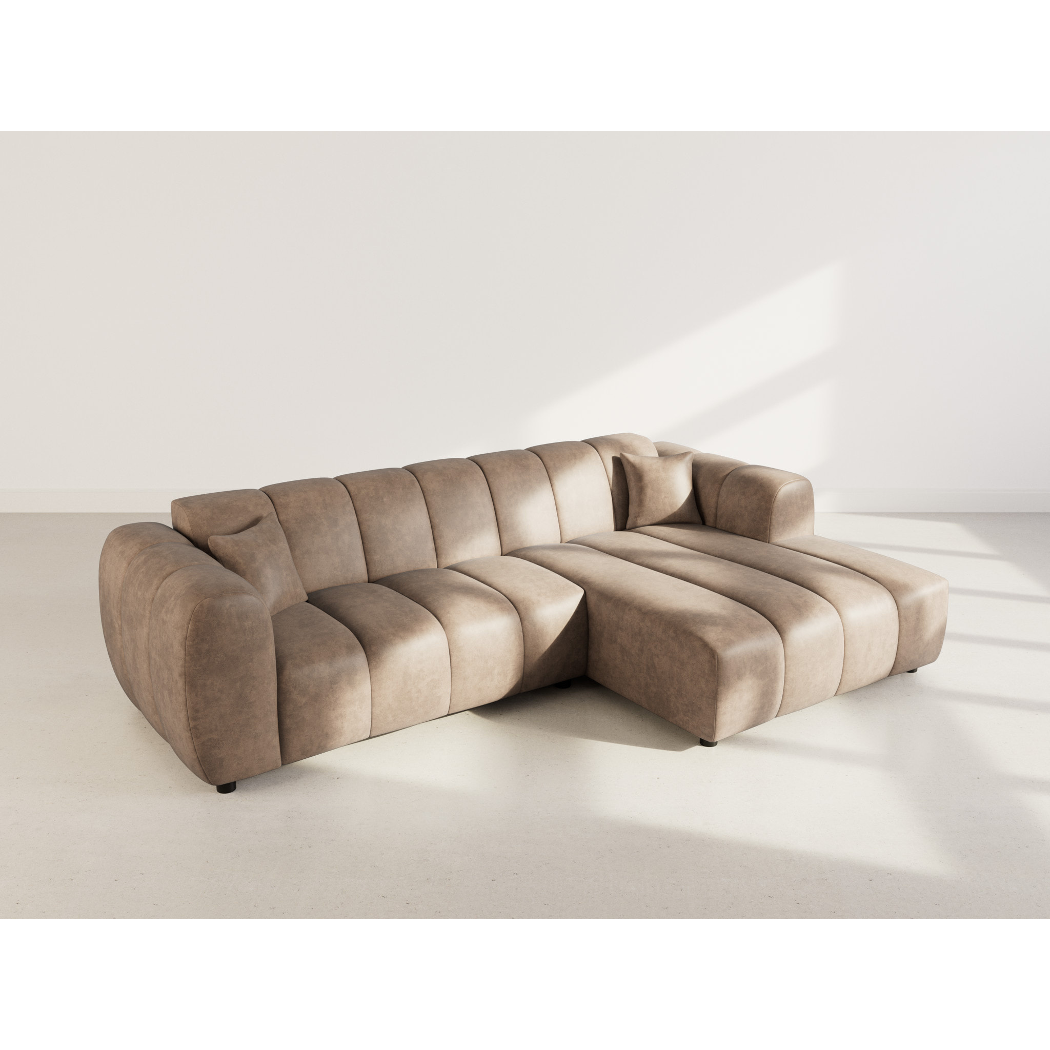 Curtis - canapé d'angle droit 4 places en simili - Taupe