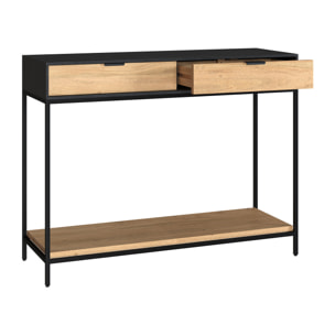 Console 2 tiroirs en bois d'acacia et pieds en métal noir - Jakson