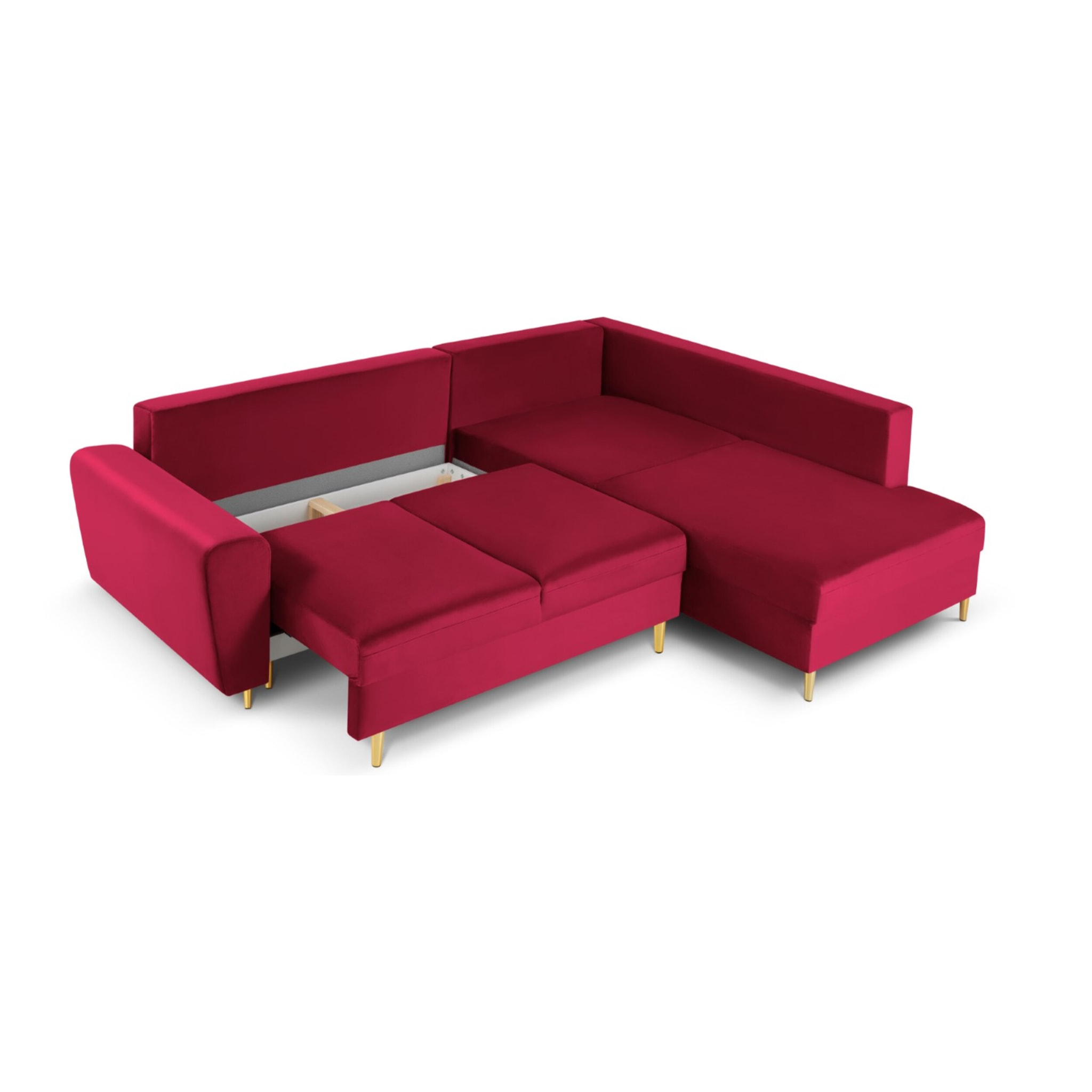 Canapé d'angle droit convertible avec coffre de rangement "Kyoto" 5 places en velours rouge