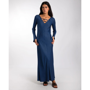 Vestido midi con escote en pico y cordones