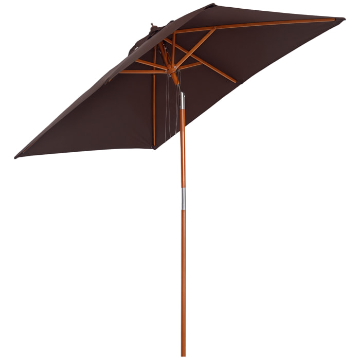 Parasol rectangulaire inclinable bois polyester haute densité 2L x 1,5l x 2,3H m chocolat