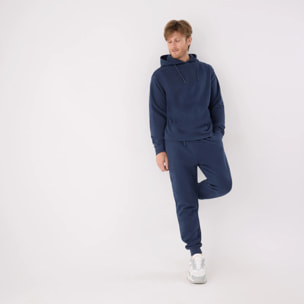 Sudadera deportiva hombre afelpada con capucha azul marino
