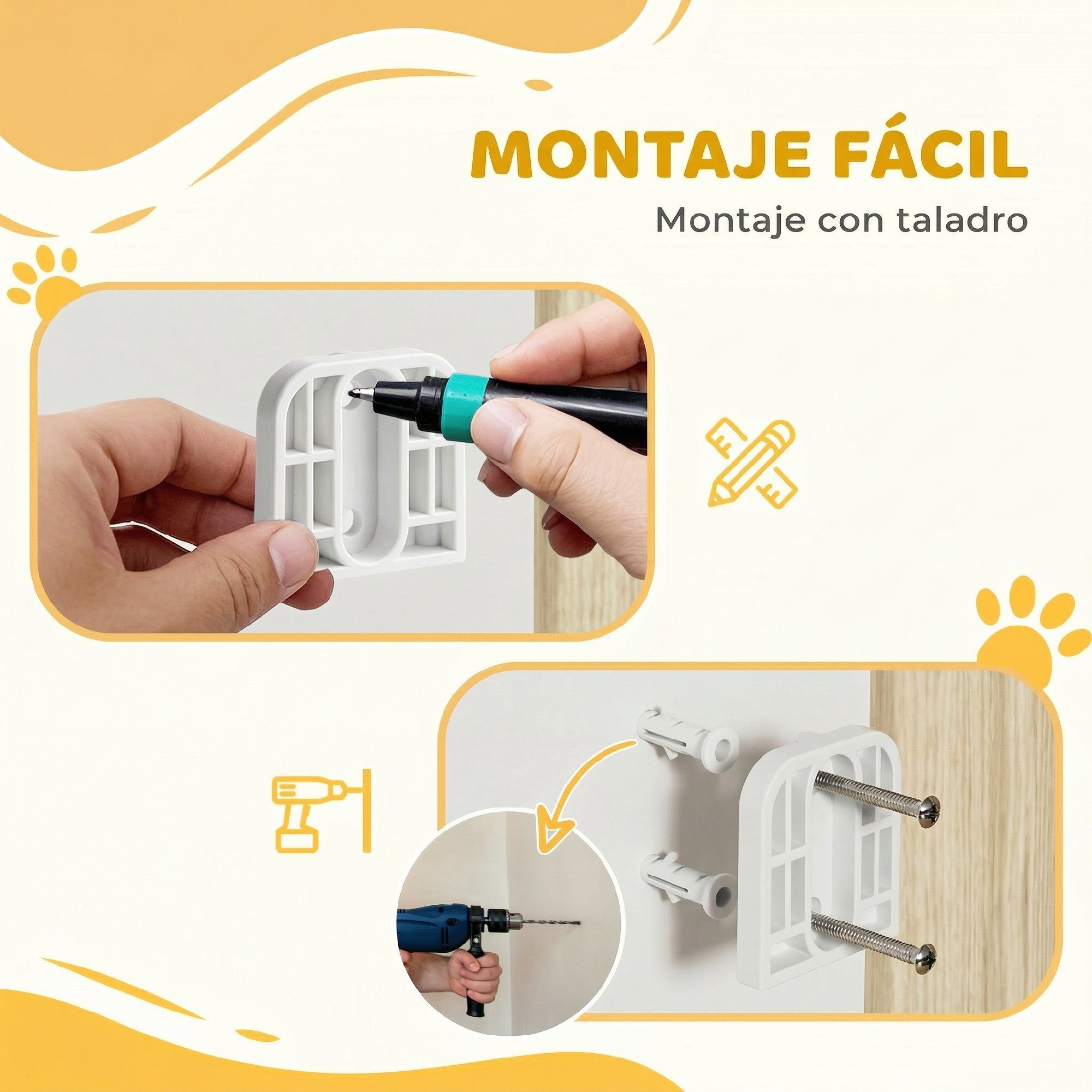Barrera de Seguridad para Perros, Ancho 74,5-111,5 cm, Puerta para Perros para Puertas y Escaleras con Pestillo, Cierre Automático, Uso con Una Mano, Montada en la Pared, Sin Umbral, Blanco