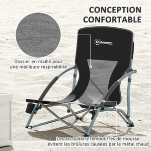 Lot de 2 chaises de plage pliantes - chaise de camping compacte légère poids net 2,2 Kg - métal polyester textilène noir