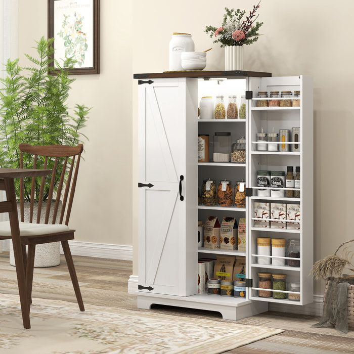 Buffet cuisine, meuble cuisine rangement, vaisselier avec 12 étagères à portes, lumière LED magnétique, double porte de grange, pour salle à manger, salon, 60 x 40 x 120 cm, blanc
