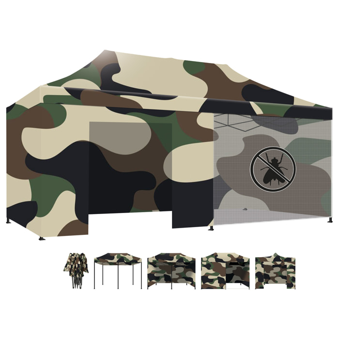 Taman Tenda / Gazebo Per Giardino 3X6 Impermeabile Tendone Pieghevole Fiere Mercati Con Teli Laterali Colore Camouflage