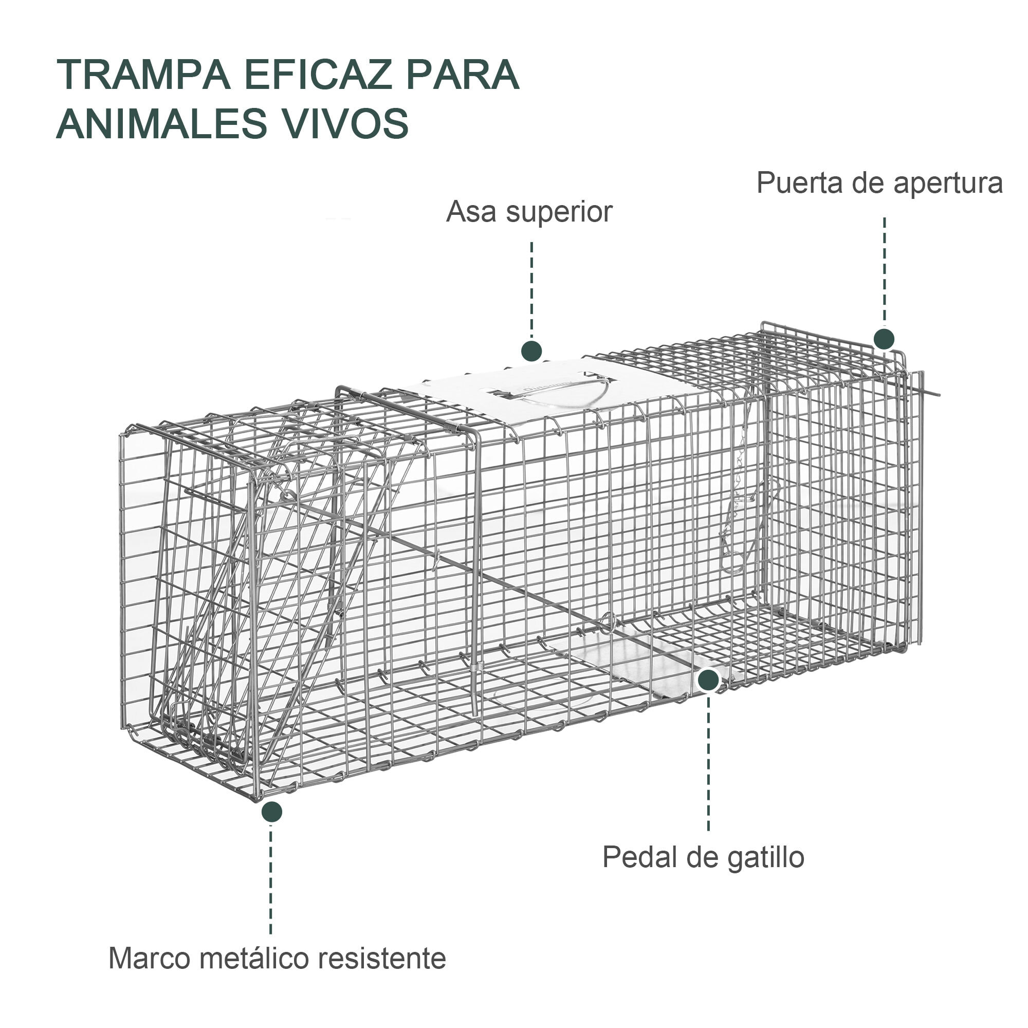 Trampa para Animales Vivos Plegable 81x26x34,5 cm Jaula de Captura de Alambre con Puerta y Asa para Conejos Gatos Ratas Roedores Plata