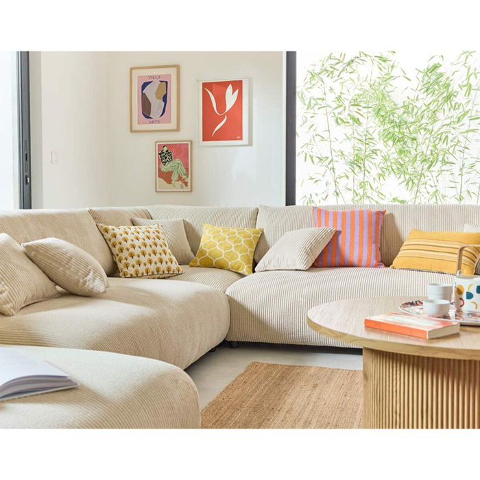Garance - canapé modulable d'angle droit - 8 places - en velours côtelé - Beige