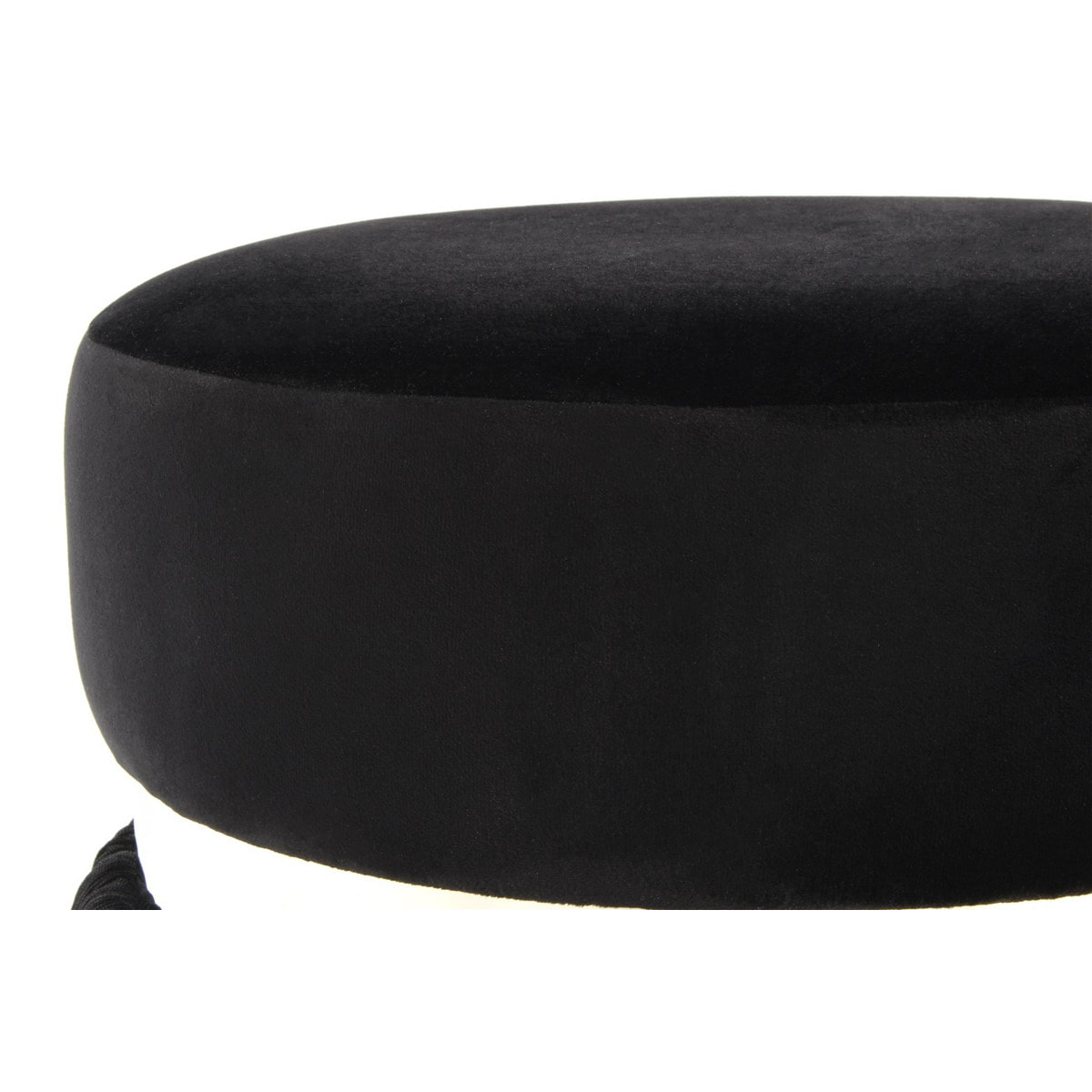 Pouf Rebecca in velluto nero e argento con frange