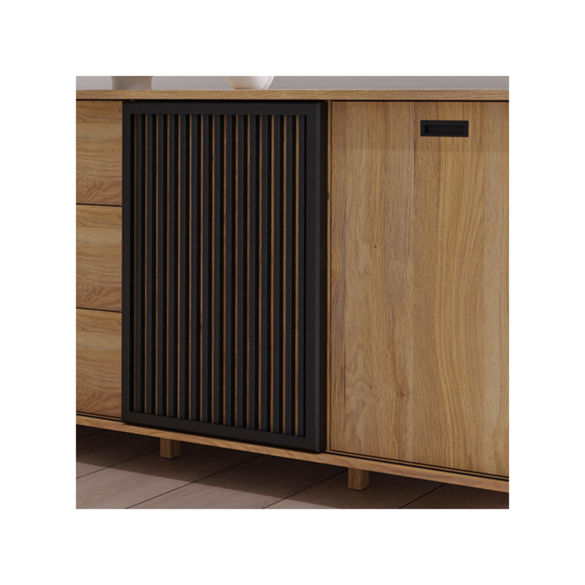 Buffet L175 cm 3 tiroirs 2 portes décor bois chêne et noir - BOSTON