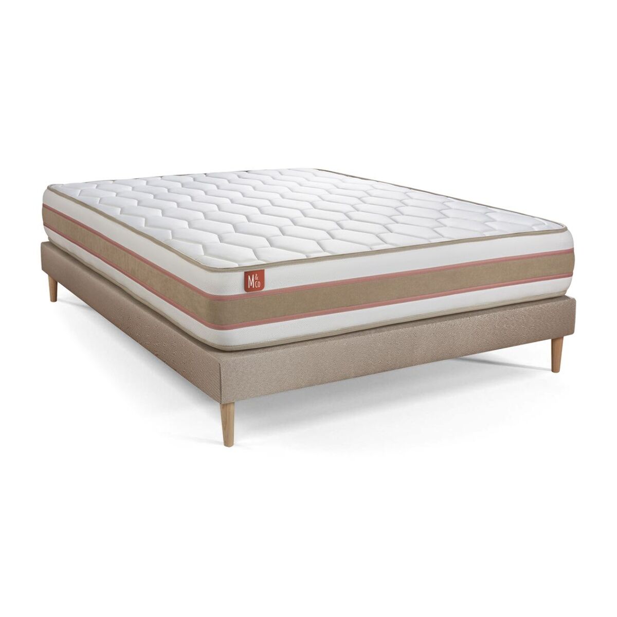 Ensemble Matelas Le Délicat - 26cm - Ressorts ensachés et mémoire de forme - Technologie hybride, fabrication responsable. - Sommier Tapissier Beige