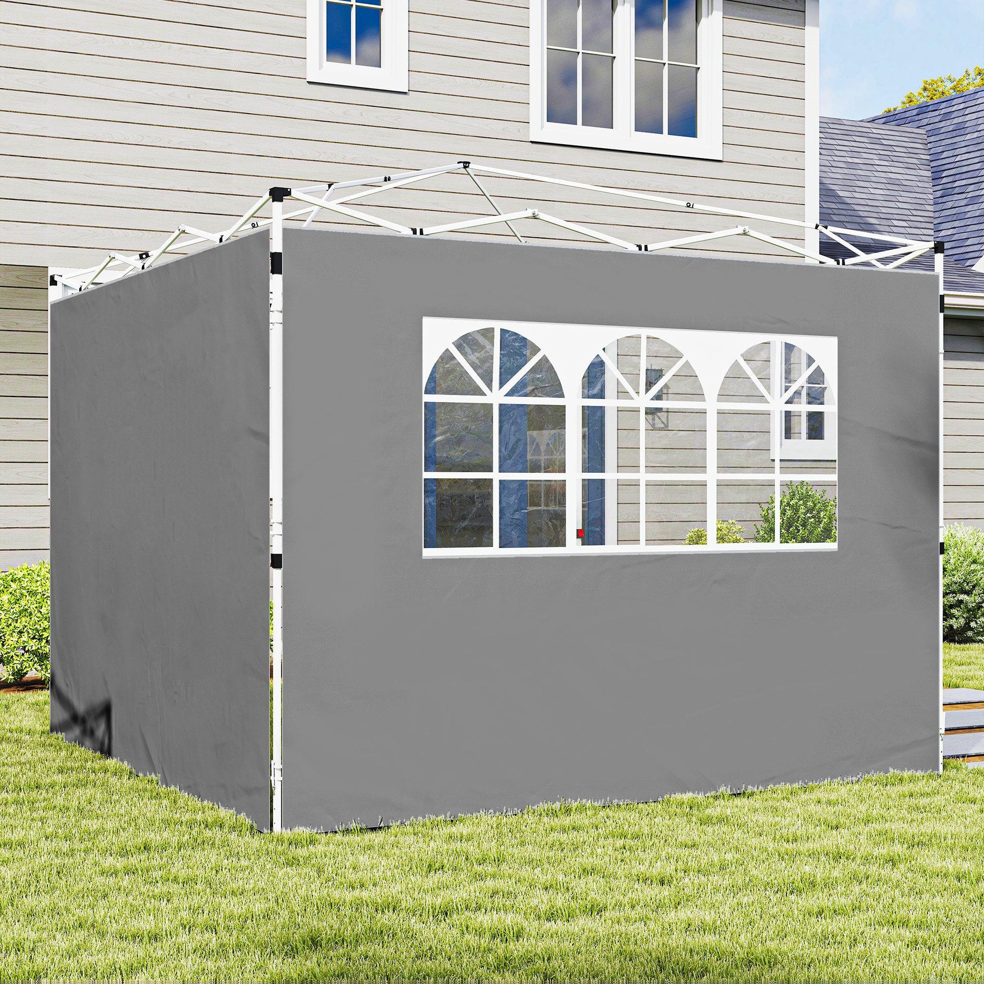 Parois latérales pour tonnelle 3x3m avec fenêtre polyester gris clair