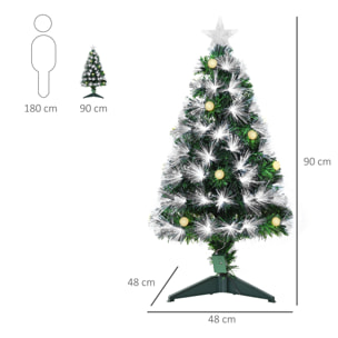 Árbol de Navidad 90 cm Árbol de Navidad con Fibra Óptica Árbol de Navidad Artificial con 90 Luces LED y 90 Ramas para Interior Verde y Blanco