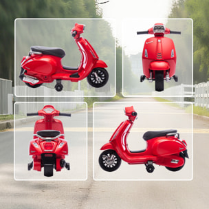 Moto Eléctrica para Niños 6V con Licencia Vespa, Moto Eléctrica Infantil con Ruedas Auxiliares de 6,9'', Velocidad de 2,5km/h, Faro y Bocina, para Niños de 2-6 Años, Rojo